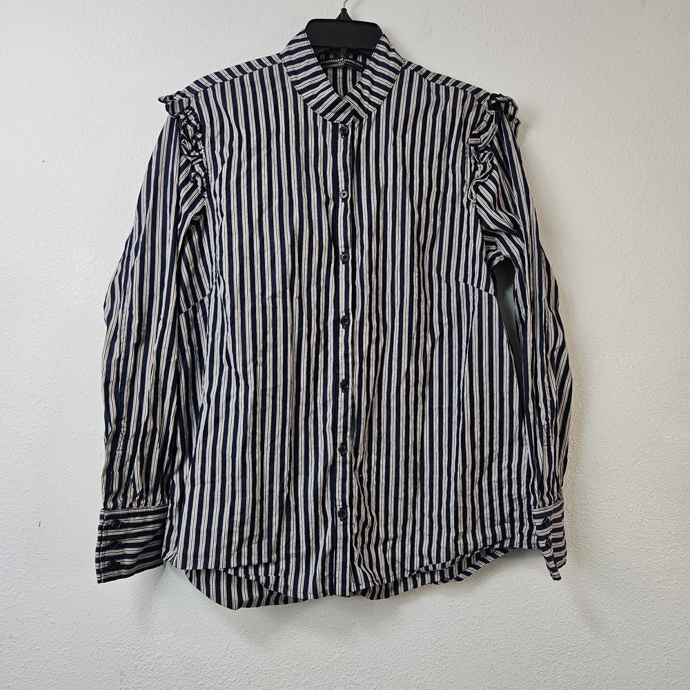 Peruvian Connection Long Sleeve Striped Shirt Blouse Top Large Cotton Button Up